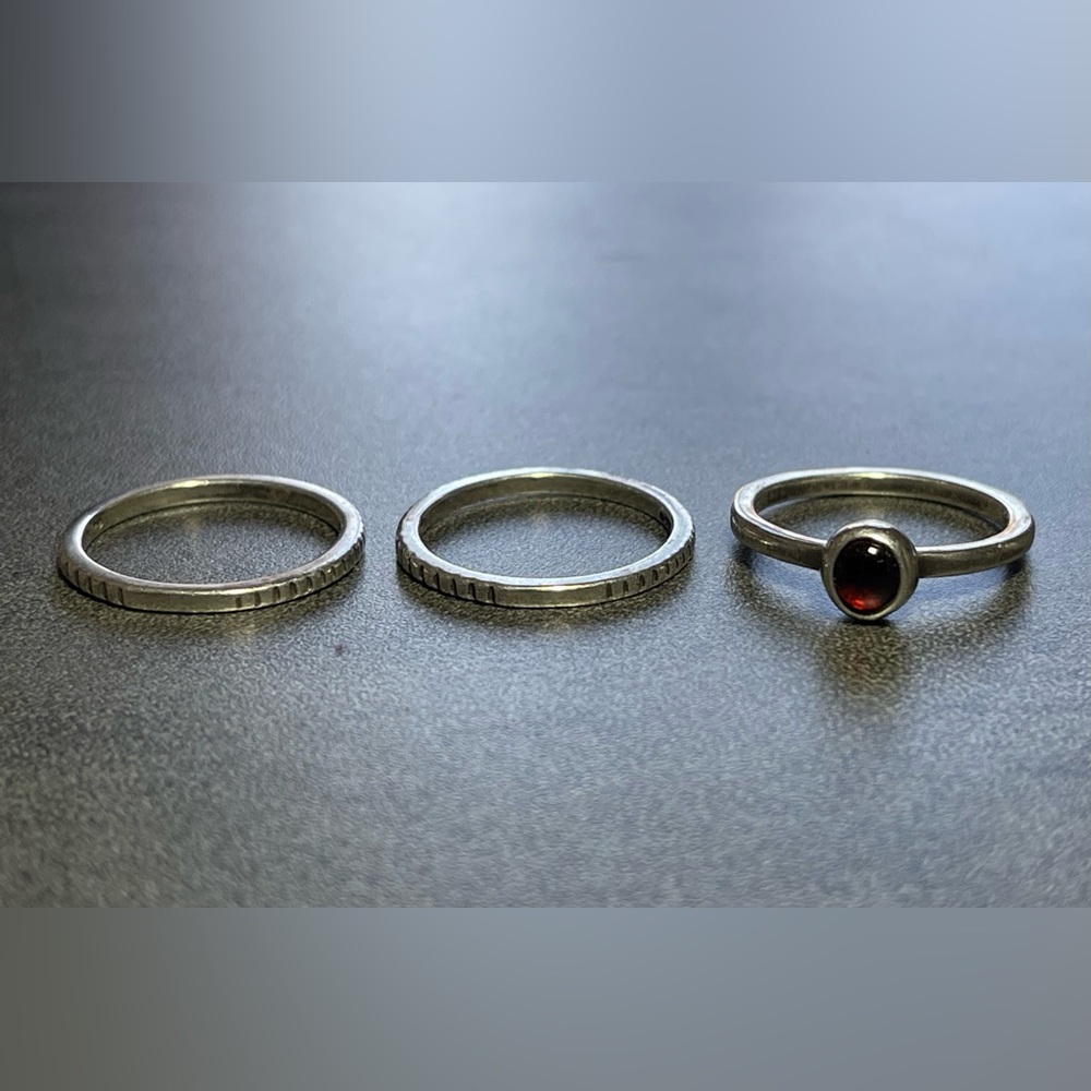 Garnet & Sterling Stack Rings (3) - Picture 6 of 14